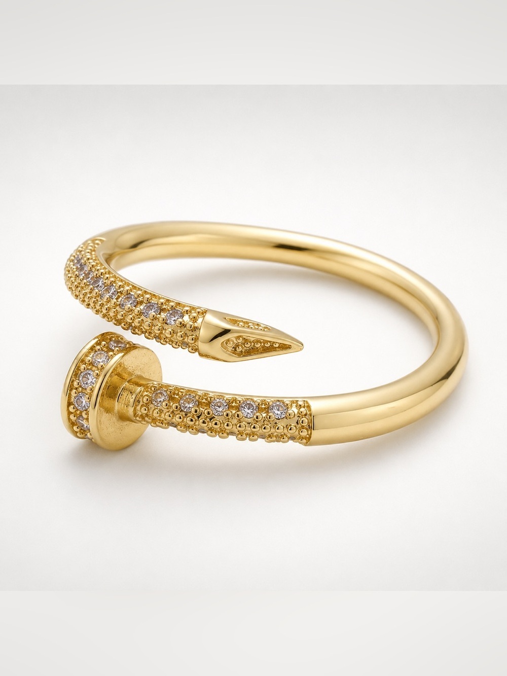 Gold Nail Micro Pave Adjustable Ring (4466)